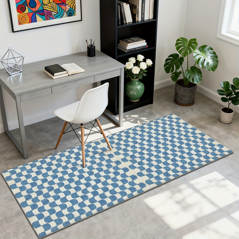Home Office Rug - Ковер VIKAMA в сине-белую клетку, мягкий