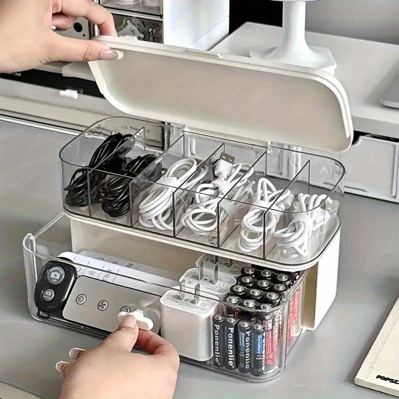 Home Office Organization - Двухслойный прозрачный настольный органайзер для кабелей