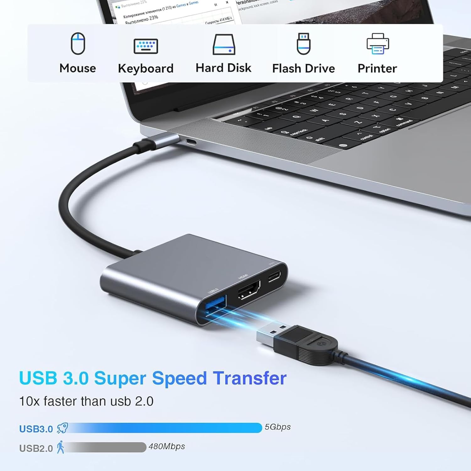 USB-хаб 3-в-1 Type-C (штекер-г – обзор и цена Home Office For Mac